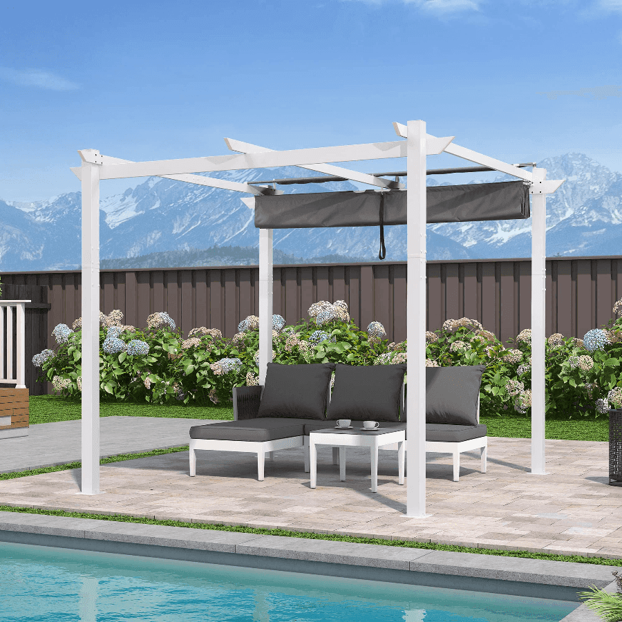 PURPLE LEAF Retractable Pergola White Frame