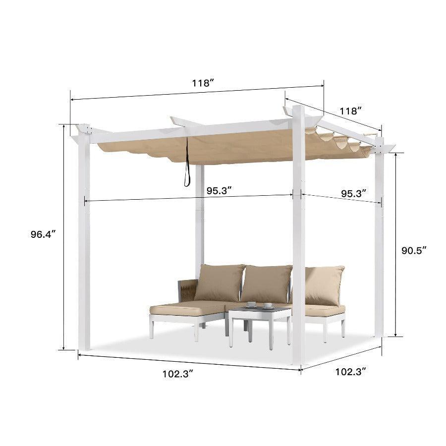 PURPLE LEAF Outdoor Retractable Pergola with Double Sun Shade Canopy White Heavy-Duty Aluminum Pergola Patio Modern Pergola With Lights