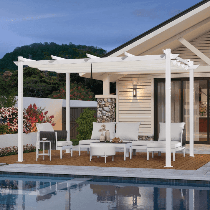 PURPLE LEAF Retractable Pergola White Frame