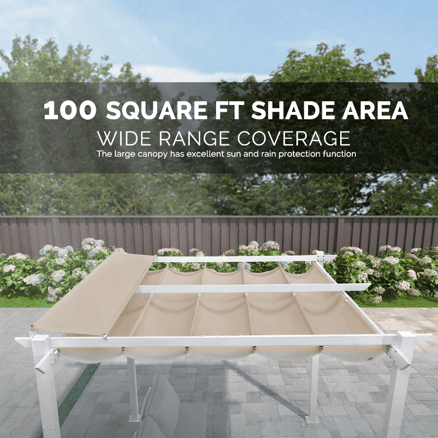 PURPLE LEAF Outdoor Retractable Pergola with Double Sun Shade Canopy White Heavy-Duty Aluminum Pergola Patio Modern Pergola With Lights
