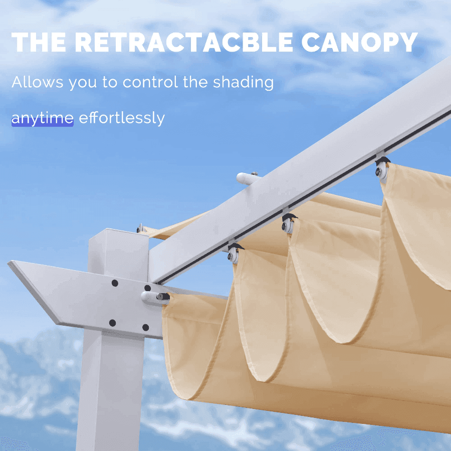 PURPLE LEAF Outdoor Retractable Pergola with Double Sun Shade Canopy White Heavy-Duty Aluminum Pergola Patio Modern Pergola With Lights