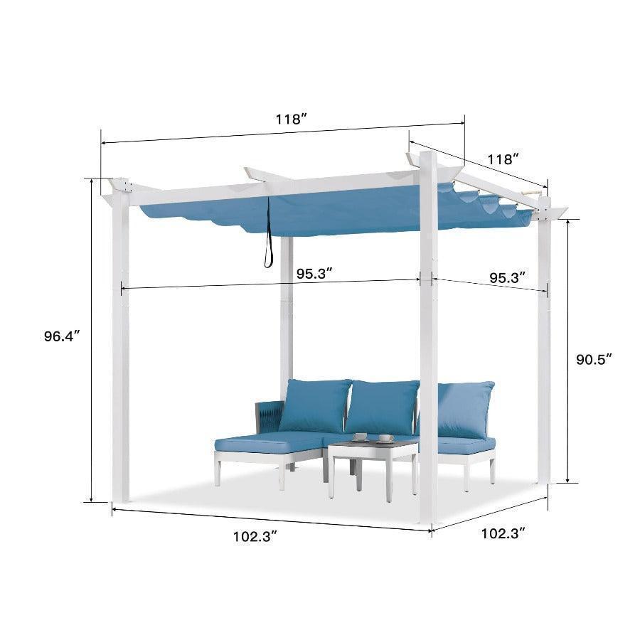 PURPLE LEAF Outdoor Retractable Pergola with Double Sun Shade Canopy White Heavy-Duty Aluminum Pergola Patio Modern Pergola With Lights