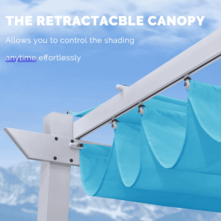 PURPLE LEAF Outdoor Retractable Pergola with Double Sun Shade Canopy White Heavy-Duty Aluminum Pergola Patio Modern Pergola With Lights