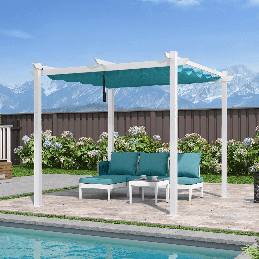 PURPLE LEAF Retractable Pergola White Frame
