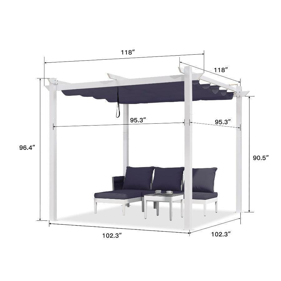 PURPLE LEAF Outdoor Retractable Pergola with Double Sun Shade Canopy White Heavy-Duty Aluminum Pergola Patio Modern Pergola With Lights