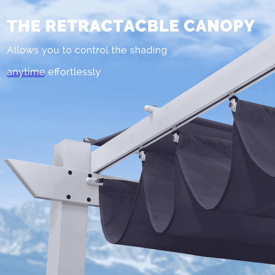 PURPLE LEAF Outdoor Retractable Pergola with Double Sun Shade Canopy White Heavy-Duty Aluminum Pergola Patio Modern Pergola With Lights