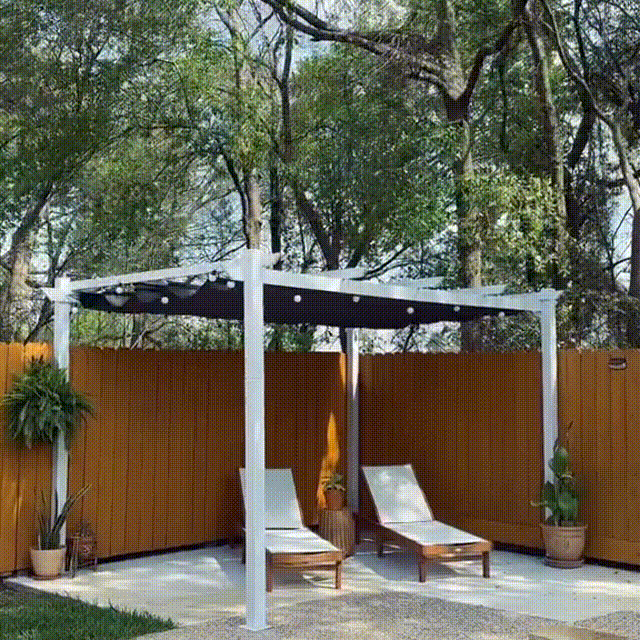 PURPLE LEAF Outdoor Retractable Pergola with Double Sun Shade Canopy White Heavy-Duty Aluminum Pergola Patio Modern Pergola With Lights