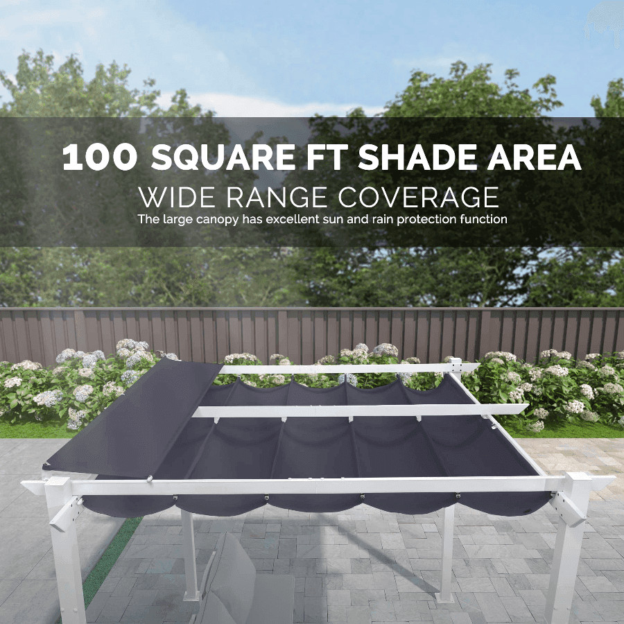 PURPLE LEAF Outdoor Retractable Pergola with Double Sun Shade Canopy White Heavy-Duty Aluminum Pergola Patio Modern Pergola With Lights