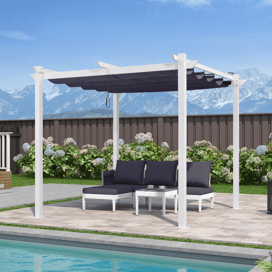 PURPLE LEAF Retractable Pergola White Frame
