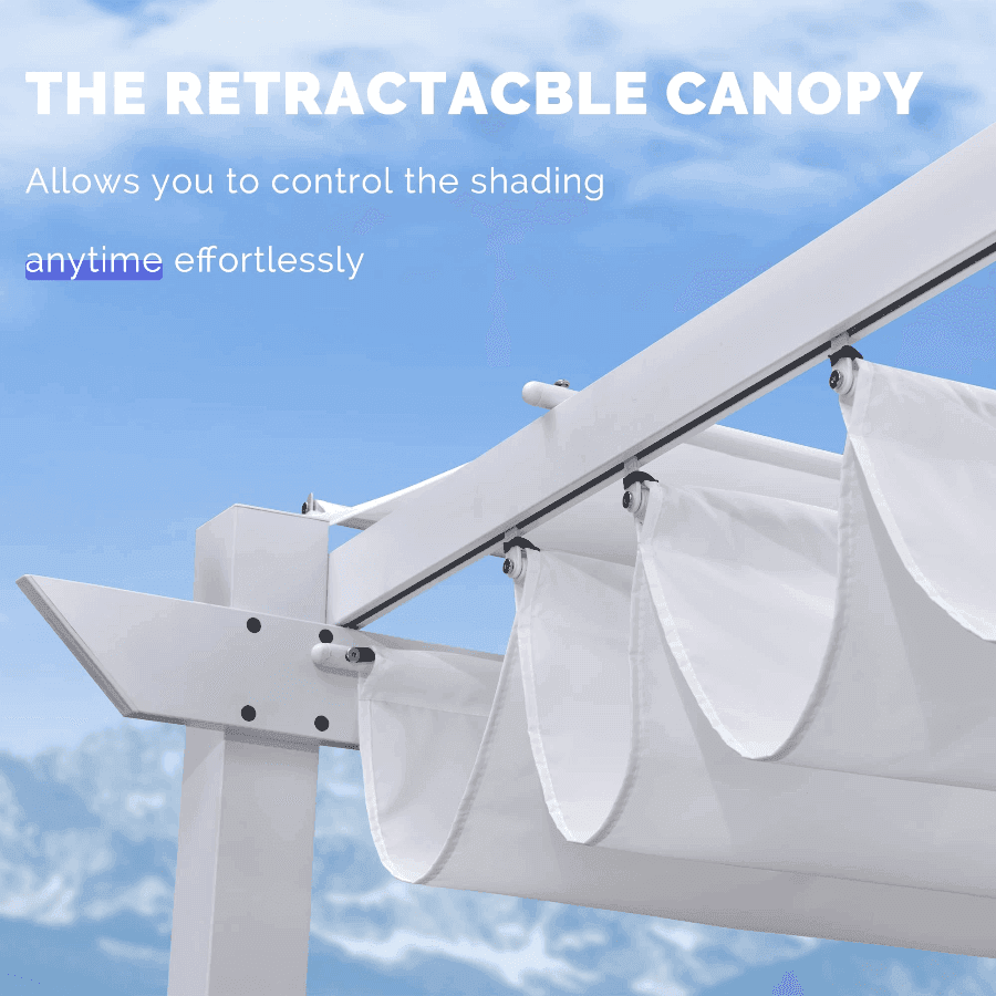 PURPLE LEAF Outdoor Retractable Pergola with Double Sun Shade Canopy White Heavy-Duty Aluminum Pergola Patio Modern Pergola With Lights
