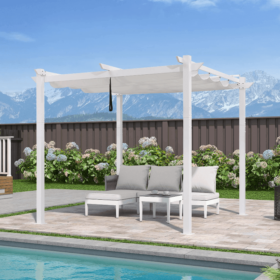 PURPLE LEAF Retractable Pergola White Frame