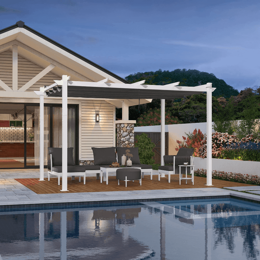 PURPLE LEAF Retractable Pergola White Frame
