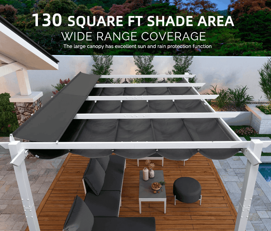 PURPLE LEAF Outdoor Retractable Pergola with Double Sun Shade Canopy White Heavy-Duty Aluminum Pergola Patio Modern Pergola With Lights