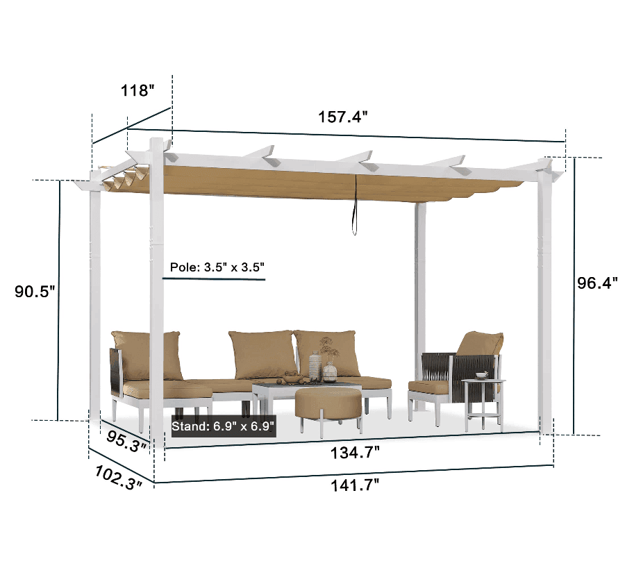 PURPLE LEAF Outdoor Retractable Pergola with Double Sun Shade Canopy White Heavy-Duty Aluminum Pergola Patio Modern Pergola With Lights