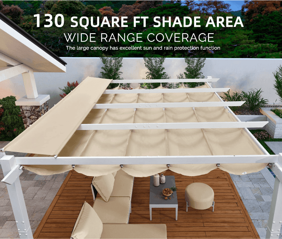 PURPLE LEAF Outdoor Retractable Pergola with Double Sun Shade Canopy White Heavy-Duty Aluminum Pergola Patio Modern Pergola With Lights