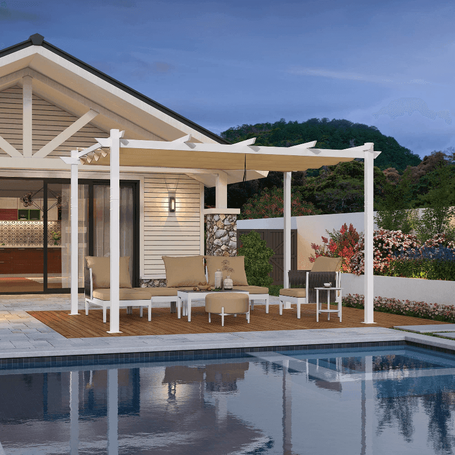 PURPLE LEAF Retractable Pergola White Frame
