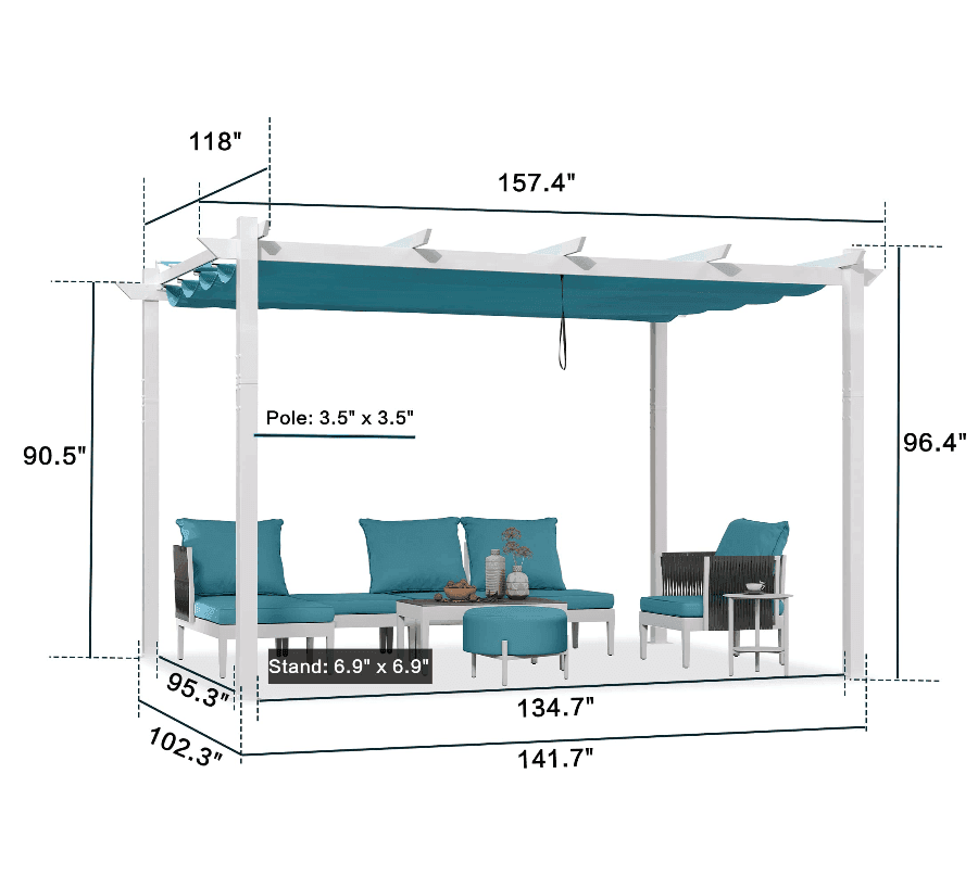 PURPLE LEAF Outdoor Retractable Pergola with Double Sun Shade Canopy White Heavy-Duty Aluminum Pergola Patio Modern Pergola With Lights