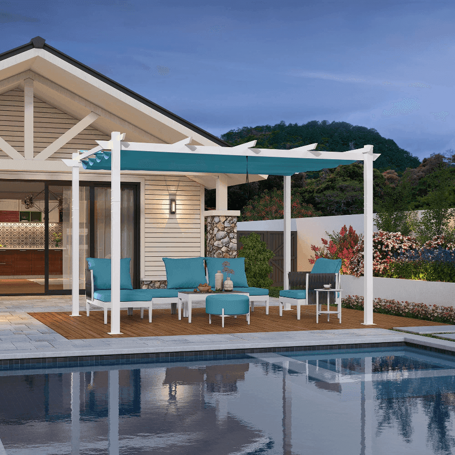 PURPLE LEAF Retractable Pergola White Frame