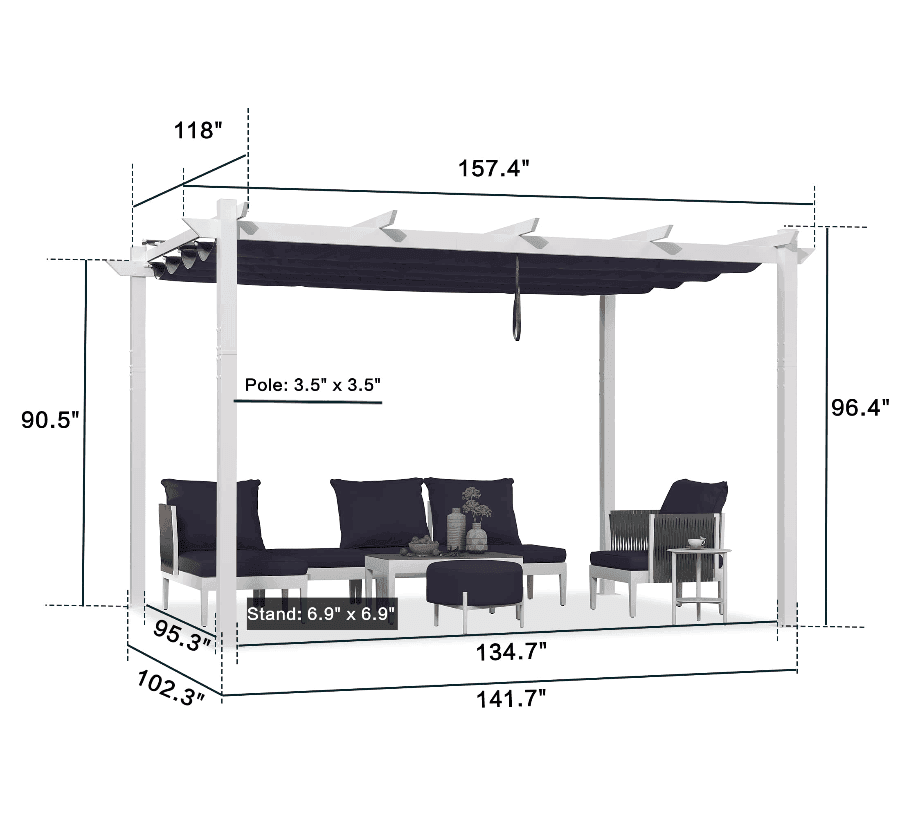 PURPLE LEAF Outdoor Retractable Pergola with Double Sun Shade Canopy White Heavy-Duty Aluminum Pergola Patio Modern Pergola With Lights