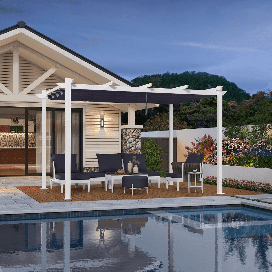 PURPLE LEAF Retractable Pergola White Frame