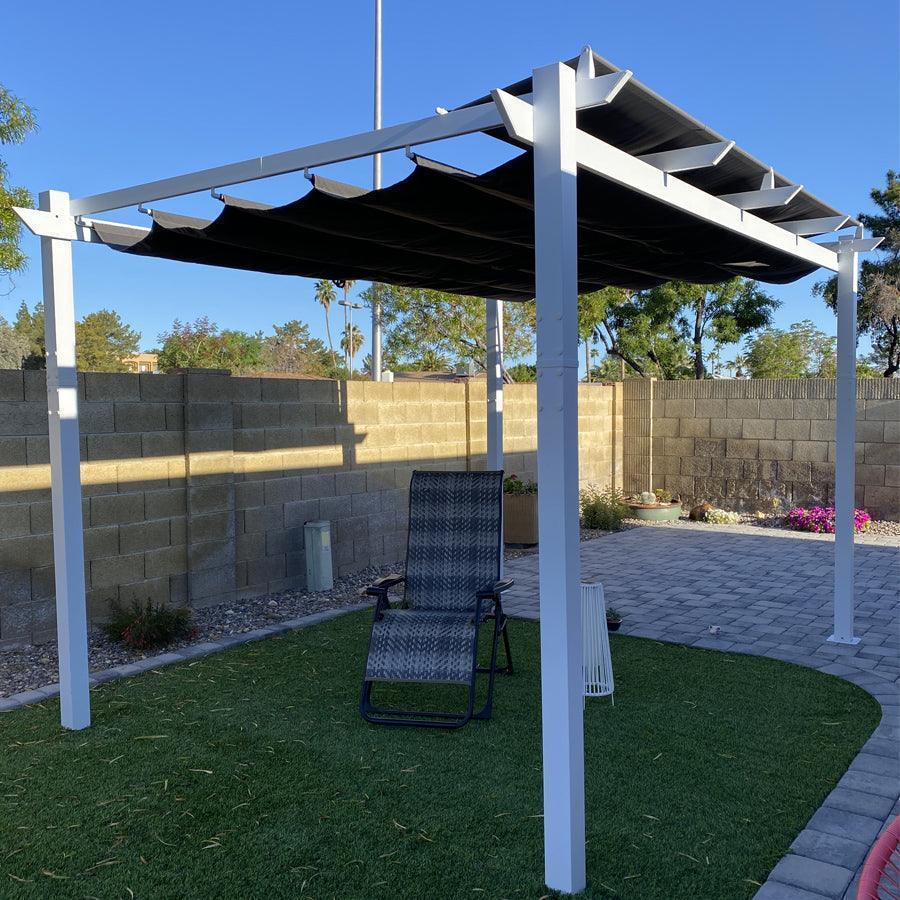 PURPLE LEAF Outdoor Retractable Pergola with Double Sun Shade Canopy White Heavy-Duty Aluminum Pergola Patio Modern Pergola With Lights