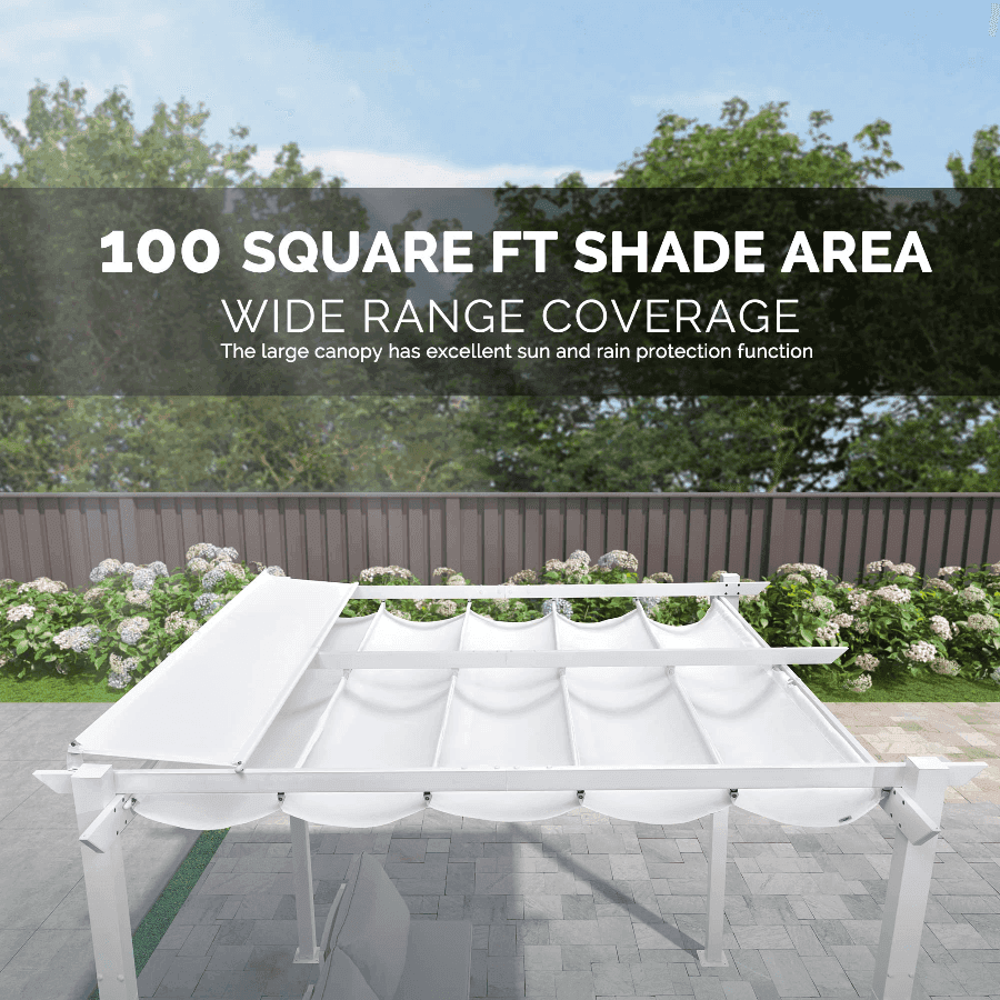 PURPLE LEAF Outdoor Retractable Pergola with Double Sun Shade Canopy White Heavy-Duty Aluminum Pergola Patio Modern Pergola With Lights