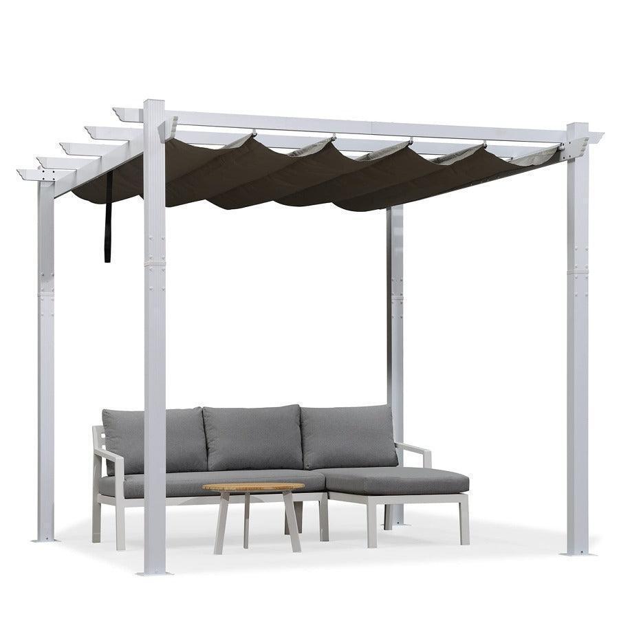 PURPLE LEAF Outdoor Retractable Pergola with Sun Shade Canopy Cover White Patio Metal Shelter for Garden With Lights