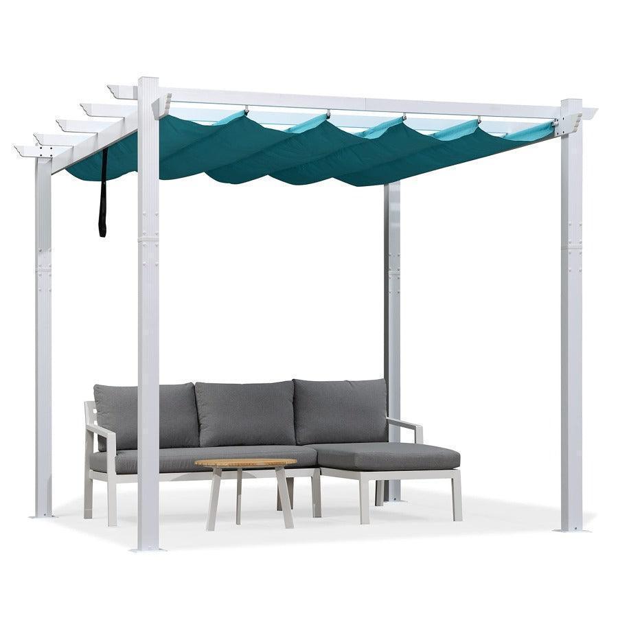 PURPLE LEAF Outdoor Retractable Pergola with Sun Shade Canopy Cover White Patio Metal Shelter for Garden With Lights