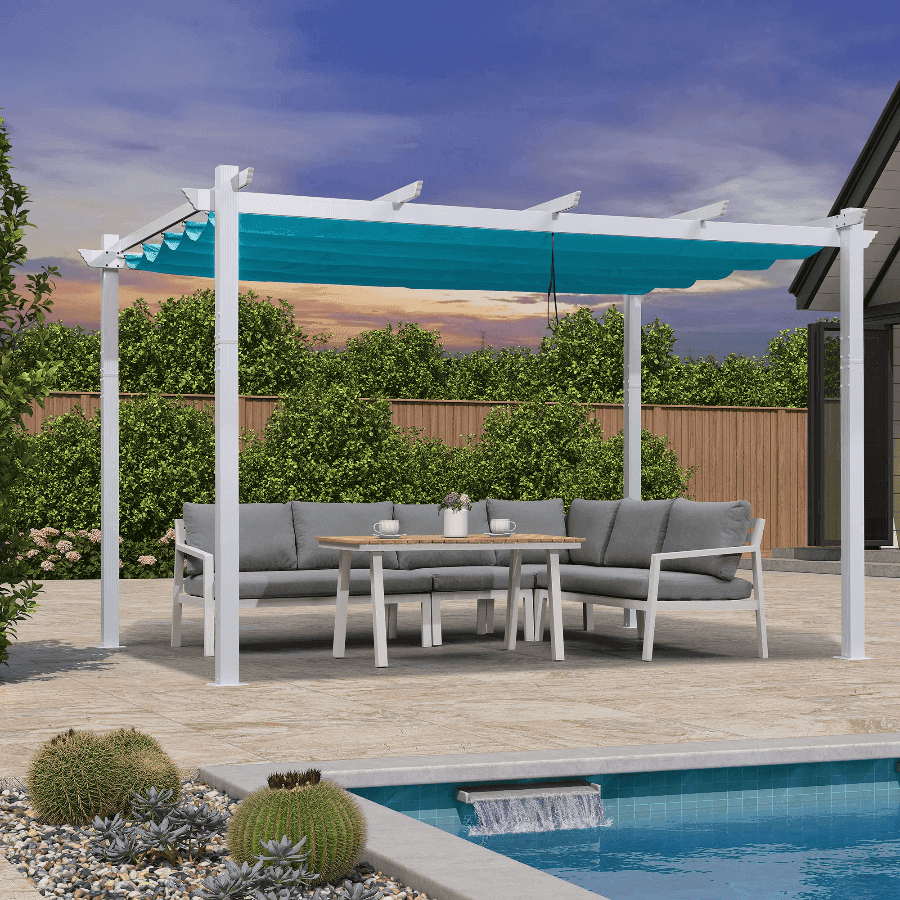 Outdoor Retractable Pergola with Sun Shade Canopy Cover White