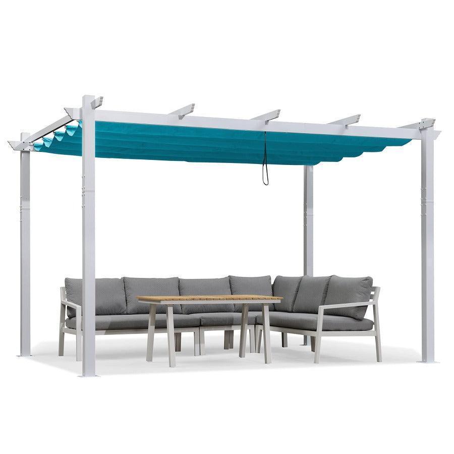 PURPLE LEAF Outdoor Retractable Pergola with Sun Shade Canopy Cover White Patio Metal Shelter for Garden With Lights