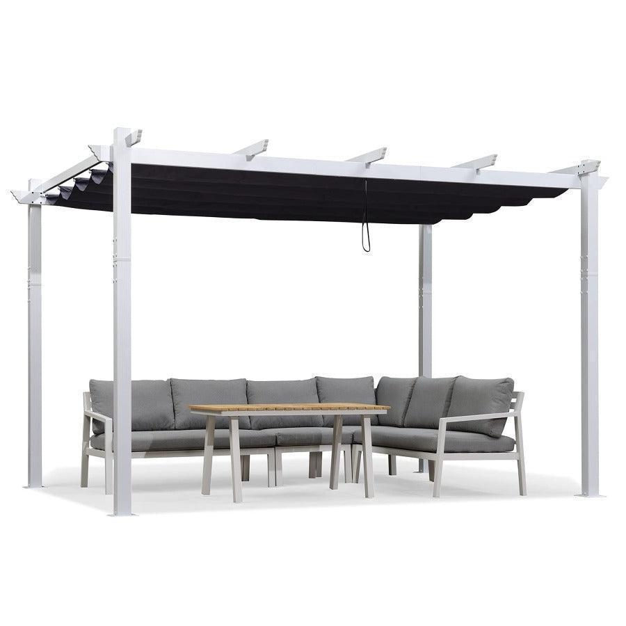 PURPLE LEAF Outdoor Retractable Pergola with Sun Shade Canopy Cover White Patio Metal Shelter for Garden With Lights