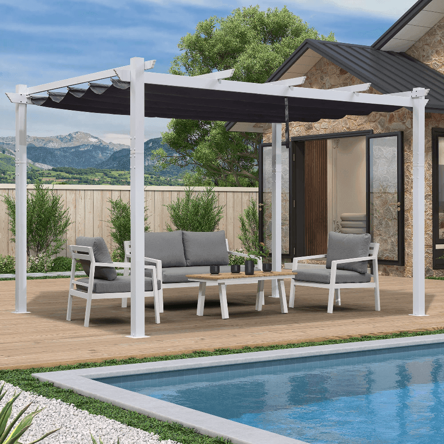 PURPLE LEAF Outdoor Retractable Pergola with Sun Shade Canopy Cover White Patio Metal Shelter for Garden Pavilion Grill Gazebo Grape Trellis Pergola-Purple Leaf Garden