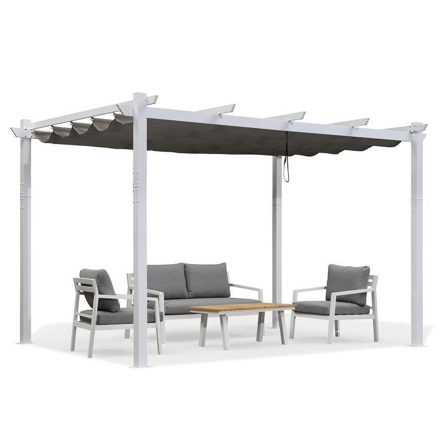 PURPLE LEAF Outdoor Retractable Pergola with Sun Shade Canopy Cover White Patio Metal Shelter for Garden With Lights