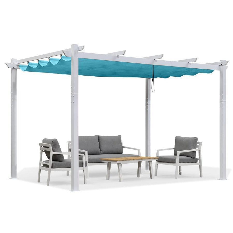 PURPLE LEAF Outdoor Retractable Pergola with Sun Shade Canopy Cover White Patio Metal Shelter for Garden With Lights