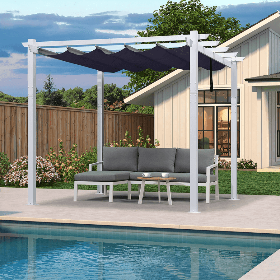 PURPLE LEAF Outdoor Retractable Pergola with Sun Shade Canopy Cover White Patio Metal Shelter for Garden Pavilion Grill Gazebo Grape Trellis Pergola-Purple Leaf Garden