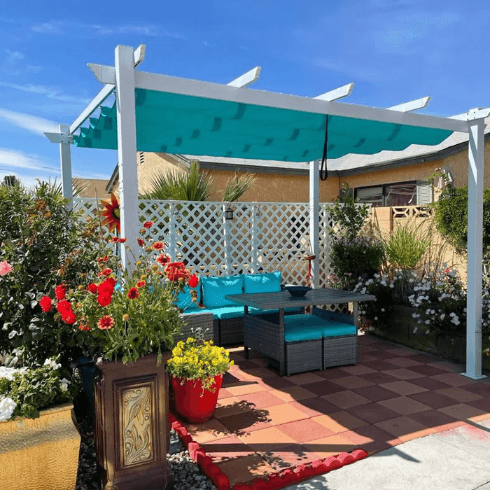 PURPLE LEAF Outdoor Retractable Pergola with Sun Shade Canopy Cover White Patio Metal Shelter for Garden With Lights