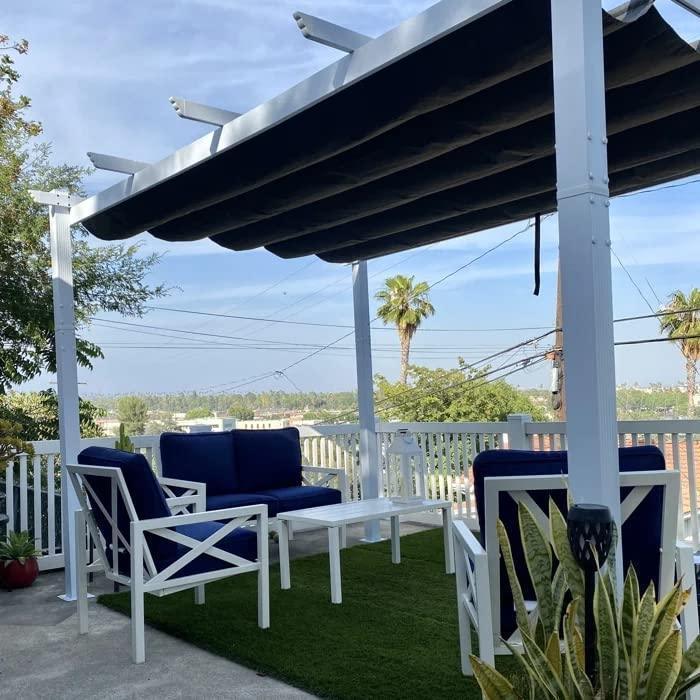 PURPLE LEAF Outdoor Retractable Pergola with Sun Shade Canopy Cover White Patio Metal Shelter for Garden With Lights