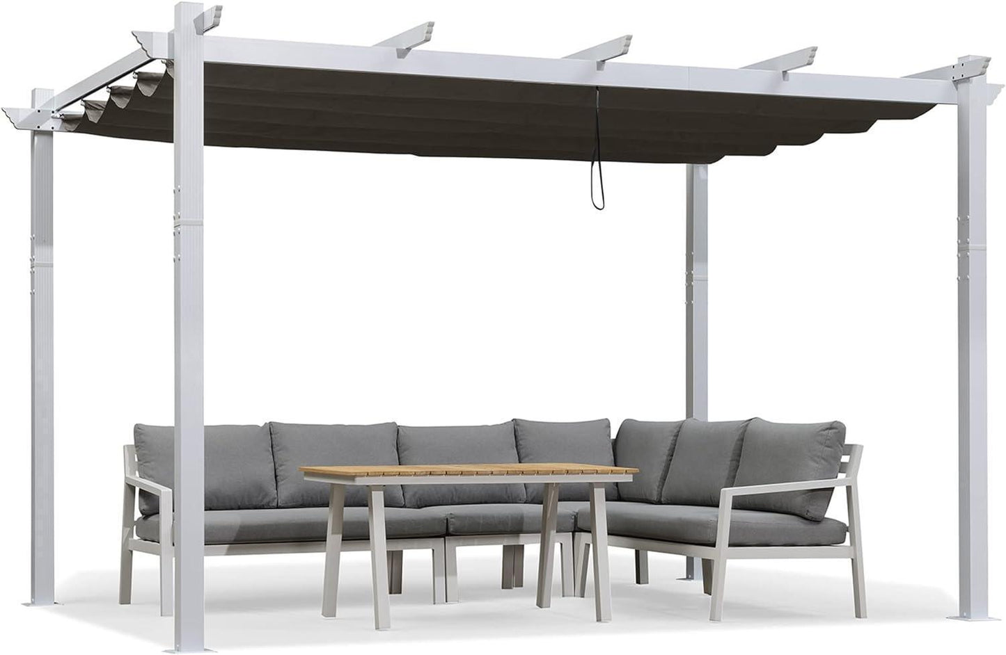 PURPLE LEAF Outdoor Retractable Pergola with Sun Shade Canopy Cover White Patio Metal Shelter for Garden With Lights