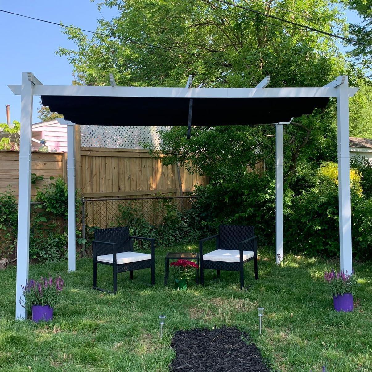 PURPLE LEAF Outdoor Retractable Pergola with Sun Shade Canopy Cover White Patio Metal Shelter for Garden With Lights