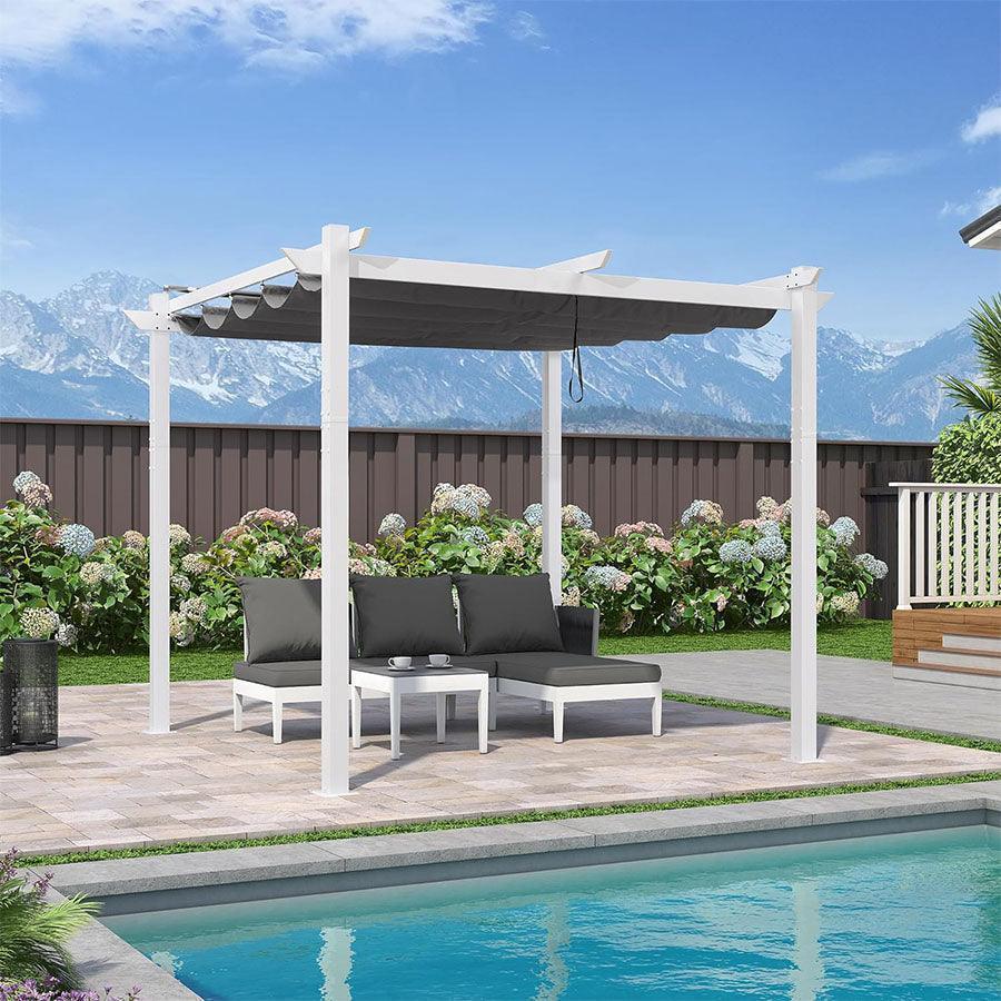 PURPLE LEAF Outdoor Retractable Pergola with Sun Shade Canopy Cover White Patio Metal Shelter for Garden Pavilion Grill Gazebo Grape Trellis Pergola - Purple Leaf Garden