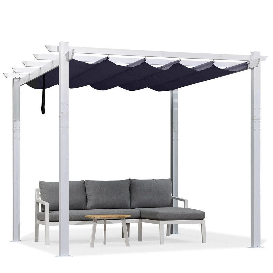 PURPLE LEAF Outdoor Retractable Pergola with Sun Shade Canopy Cover White Patio Metal Shelter for Garden With Lights