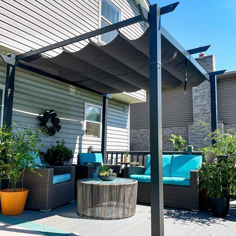 PURPLE LEAF Outdoor Retractable Pergola with Sun Shade Canopy Patio Aluminum Pergola With Lights