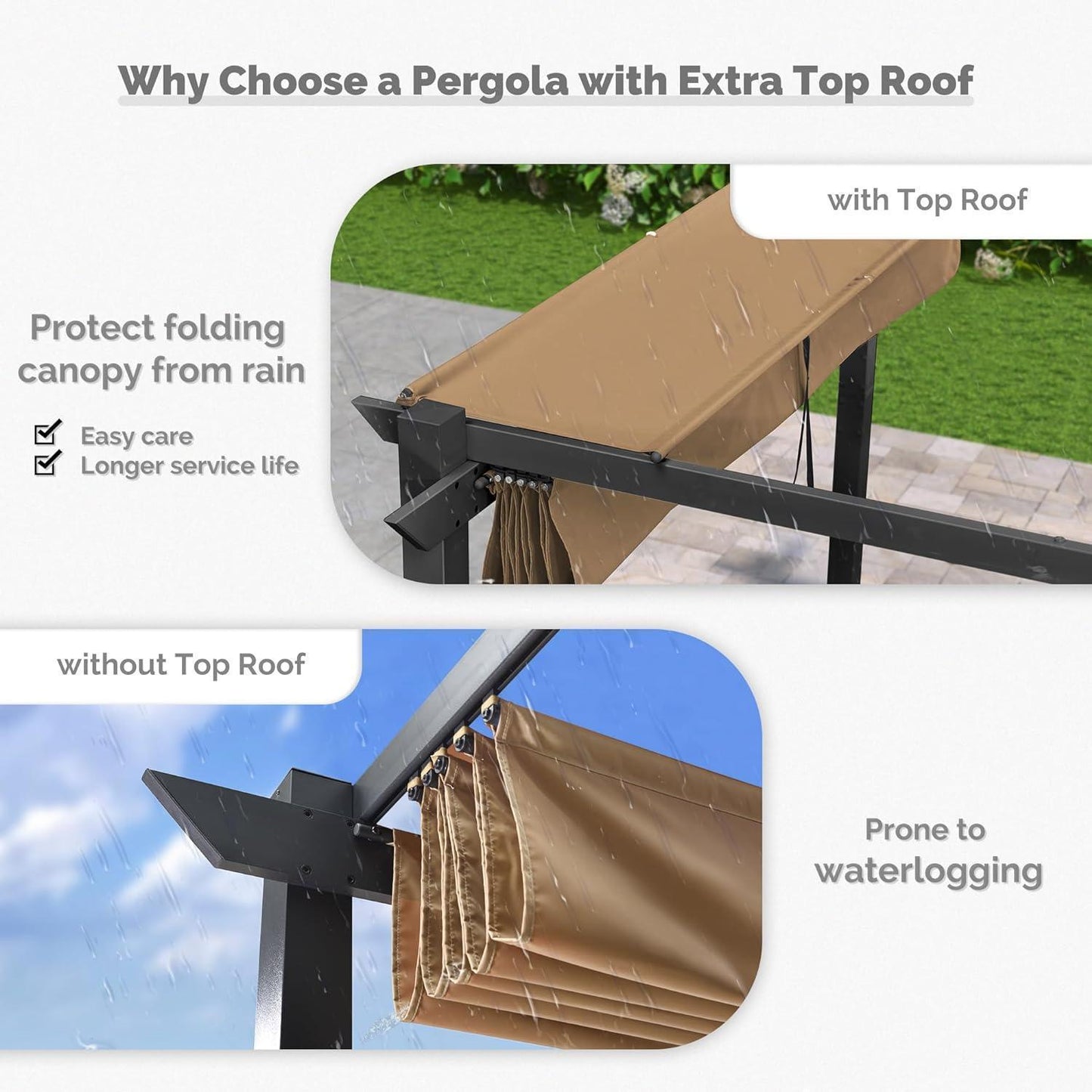 PURPLE LEAF Outdoor Retractable Pergola with Sun Shade Canopy Patio Aluminum Pergola With Lights