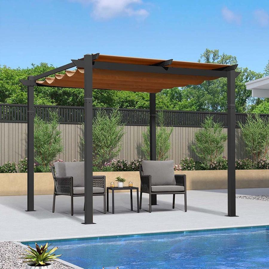 PURPLE LEAF Outdoor Retractable Pergola with Sun Shade Canopy Patio Aluminum Pergola With Lights