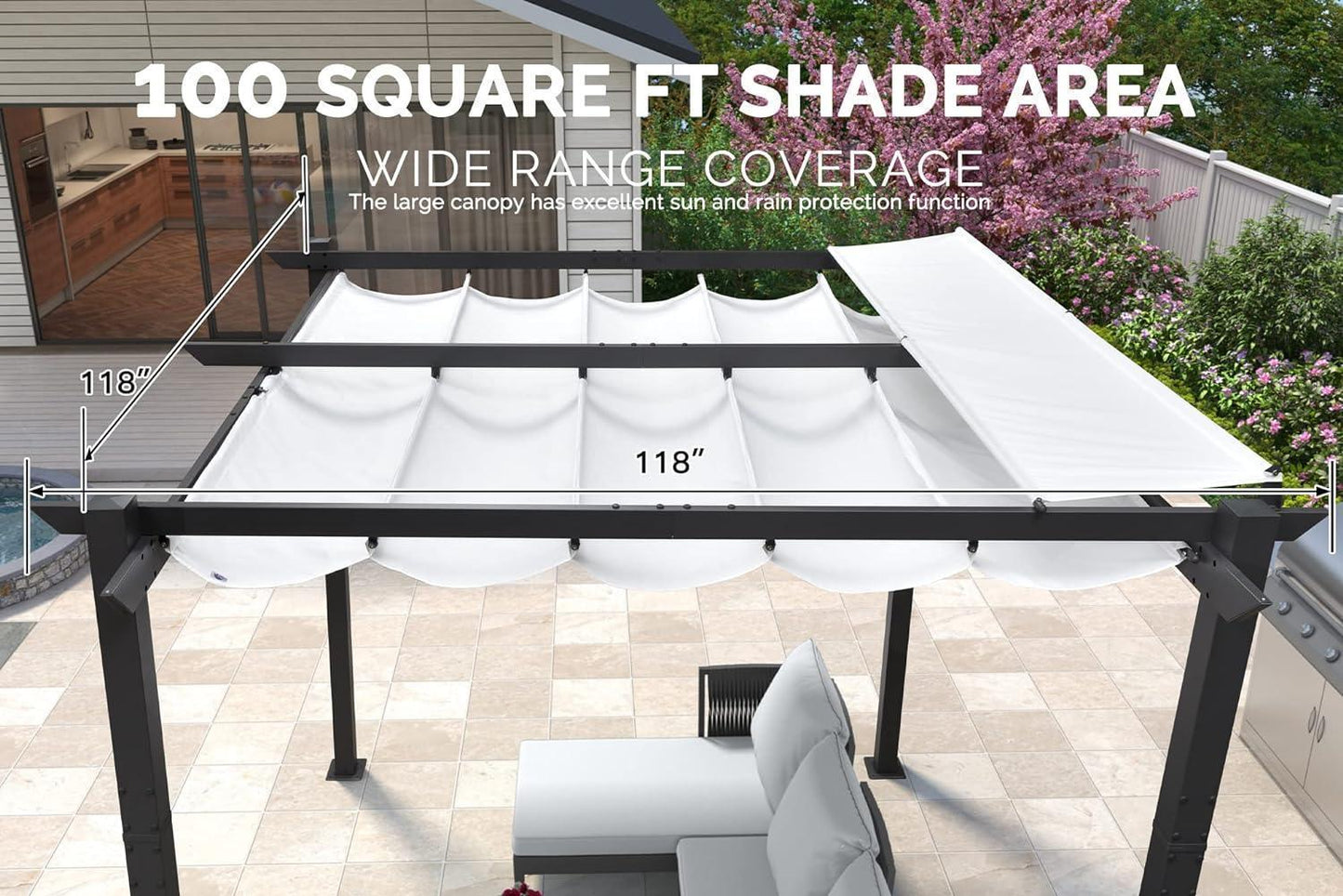 PURPLE LEAF Outdoor Retractable Pergola with Sun Shade Canopy Patio Aluminum Pergola With Lights