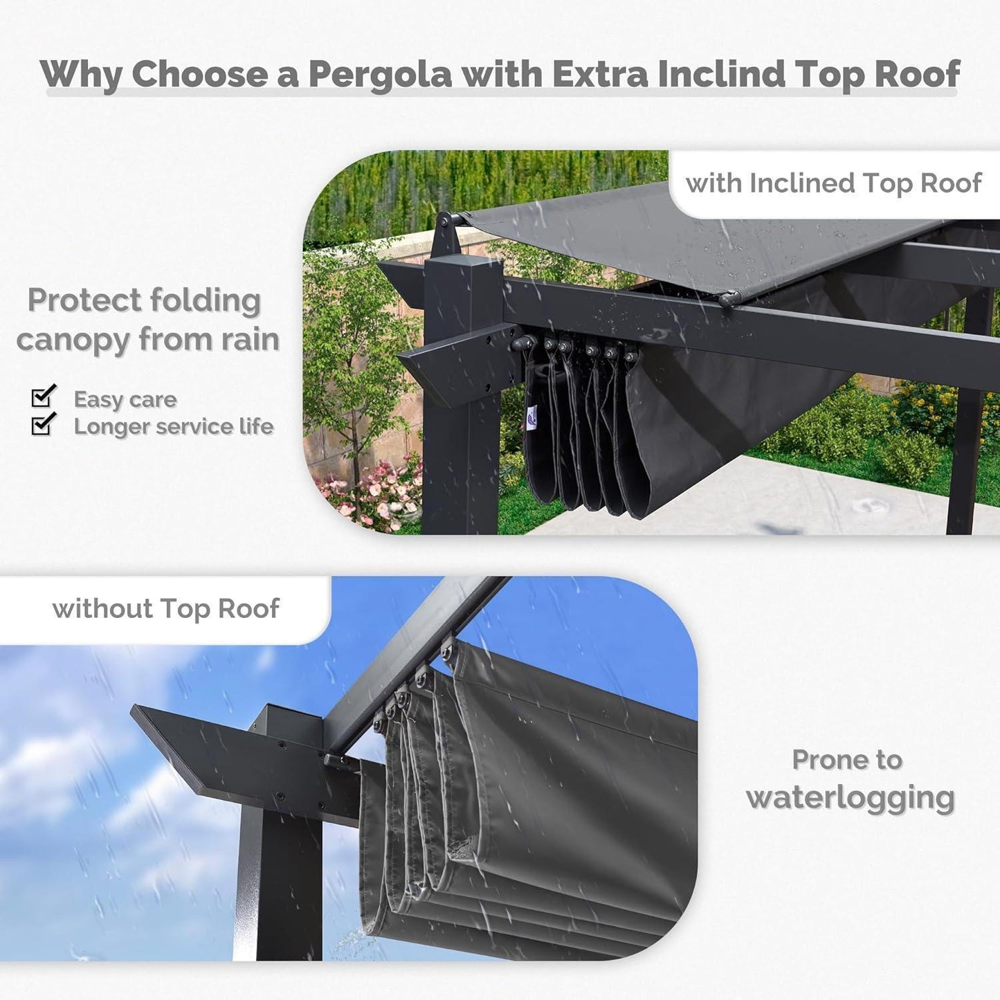 PURPLE LEAF Outdoor Retractable Pergola with Sun Shade Canopy Patio Aluminum Pergola With Lights