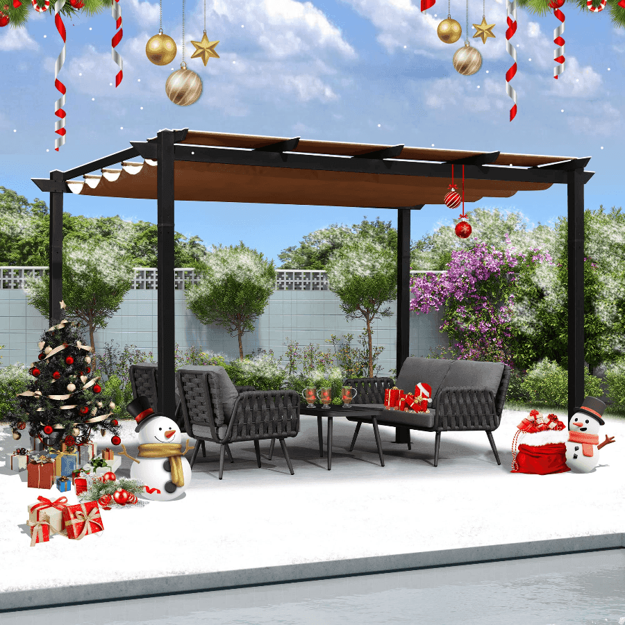 PURPLE LEAF Outdoor Retractable Pergola with Sun Shade Canopy Patio Aluminum Pergola With Lights