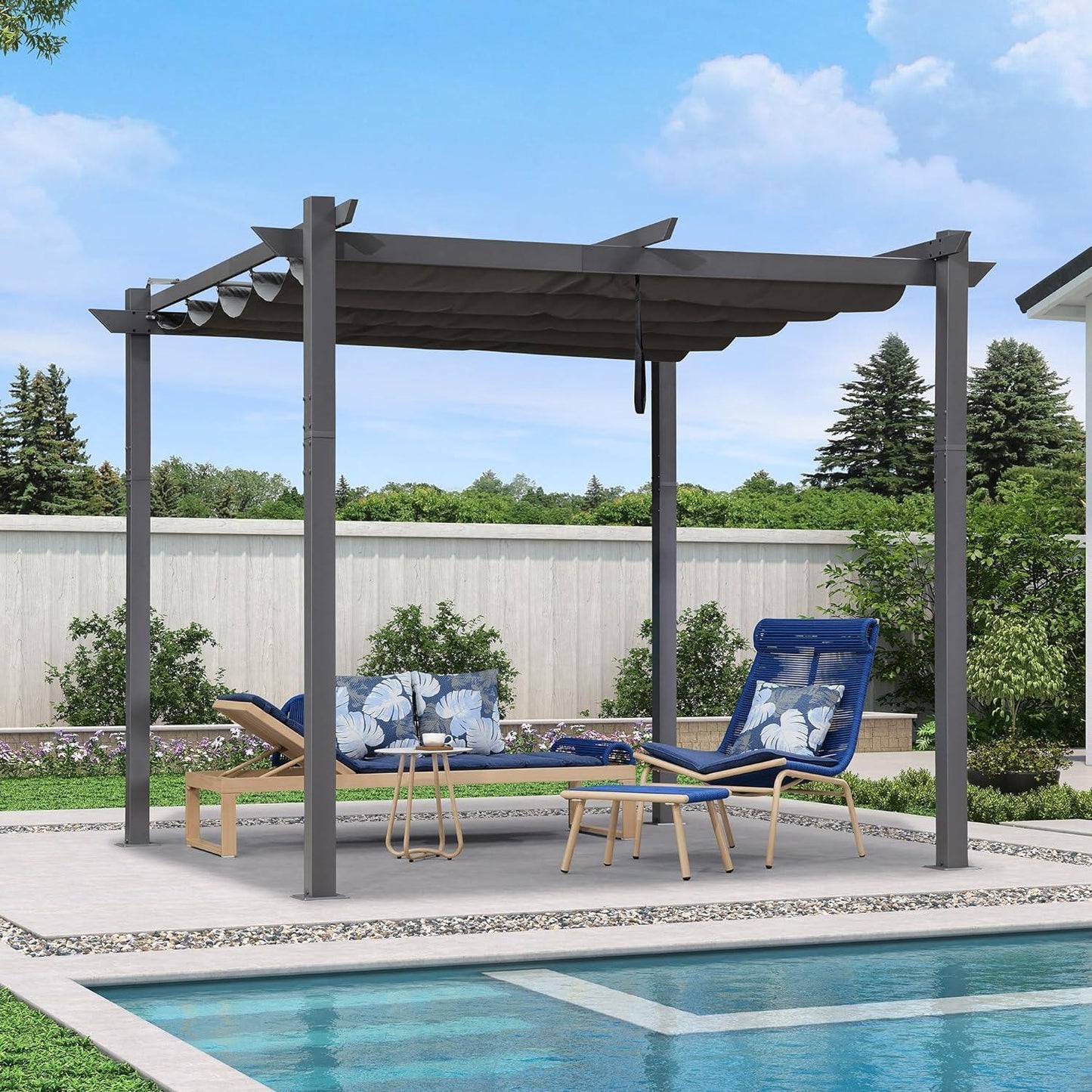 PURPLE LEAF Outdoor Retractable Pergola with Sun Shade Canopy Patio Aluminum Pergola for Garden - Purple Leaf Garden