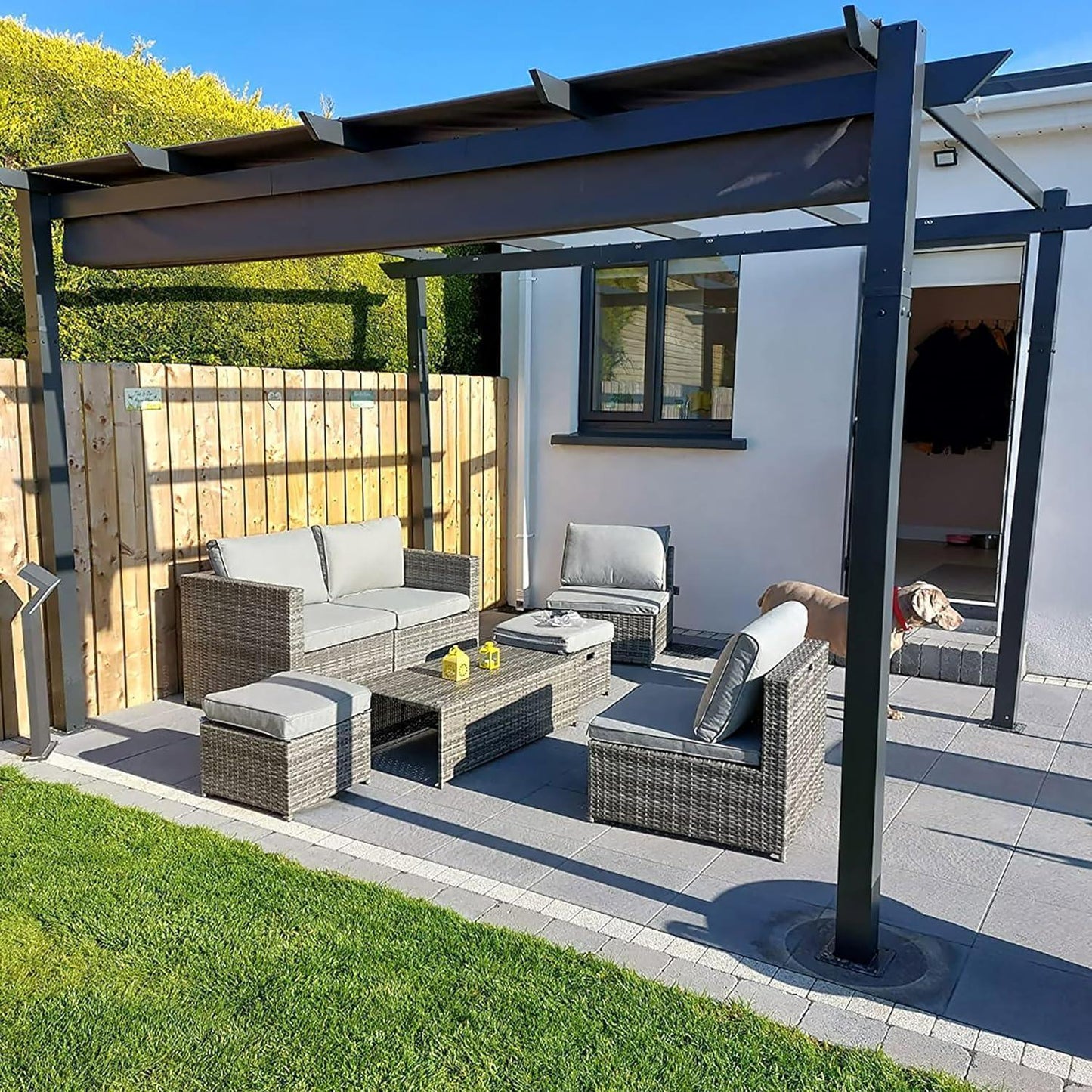 PURPLE LEAF Outdoor Retractable Pergola with Sun Shade Canopy Patio Aluminum Pergola With Lights