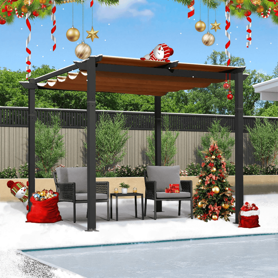 PURPLE LEAF Outdoor Retractable Pergola with Sun Shade Canopy Patio Aluminum Pergola With Lights